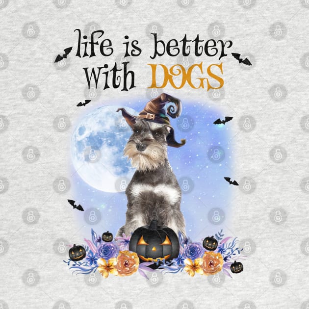 Grey Miniature Schnauzer Witch Hat Life Is Better With Dogs by cyberpunk art